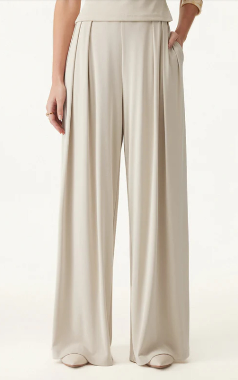 OGL Sandwashed Pleated Wide Leg Palazzo Pants Womens Large Pockets Pull On Soft